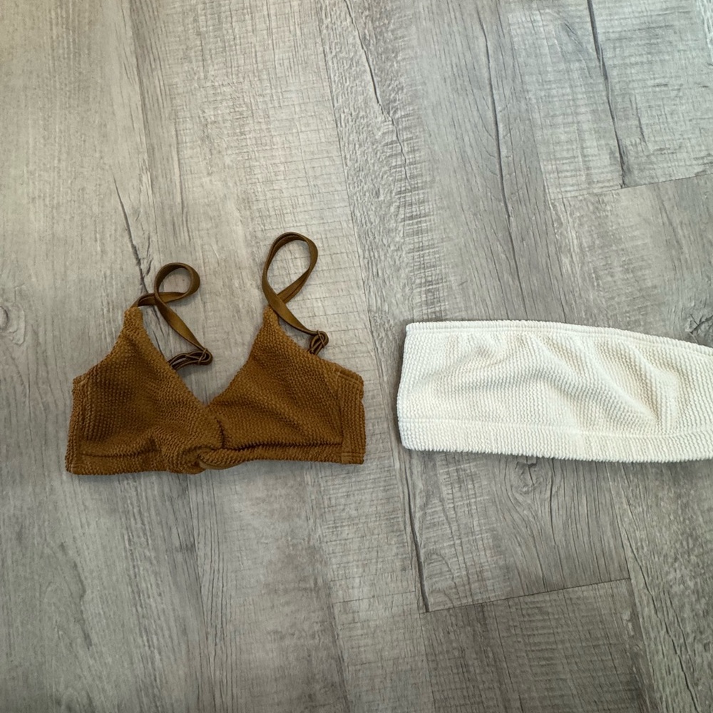 Good American Brown and White Bandeau Set